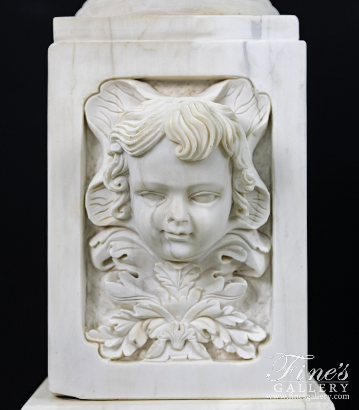 Marble Planters  - Highly Ornate Urn And Pedestal Pair In Statuary Marble - MP-543